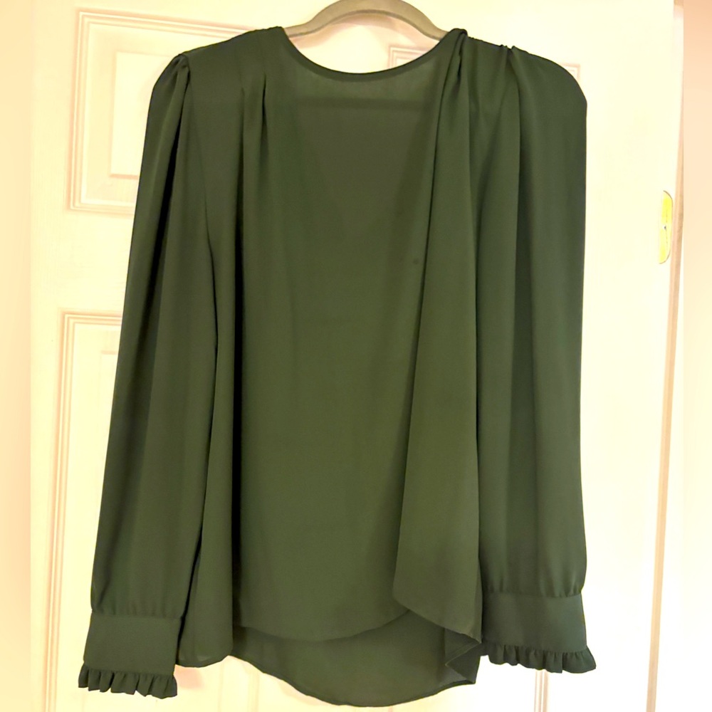 LOFT Green Puff Sleeve Asymmetrical Blouse